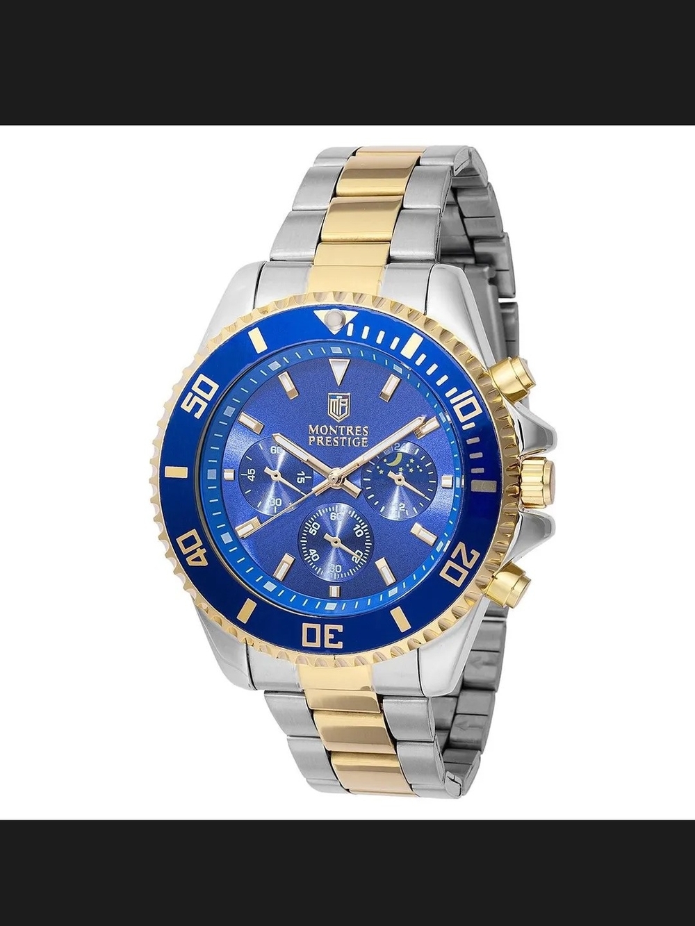 Montres Prestige Two-Tone Blue Dial Chronograph Watch